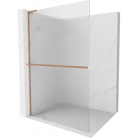Mexen Kioto+ L Duschwand mit Regal Walk-in 80 x 200 cm, Rillen, gebürstetes Kupfer - 800-080-123-65-09 (1/5)