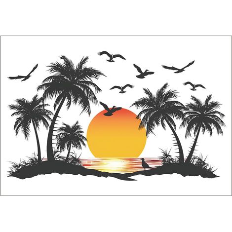 Stickers Muraux Palmier, Arbre Grand Autocollants Muraux Mural Stickers Arbre Plantes Tropicales Oiseaux, Boho Autocollant Mural Plantes Tropical Décoration pour Chambre Salon Mur TV (1/5)