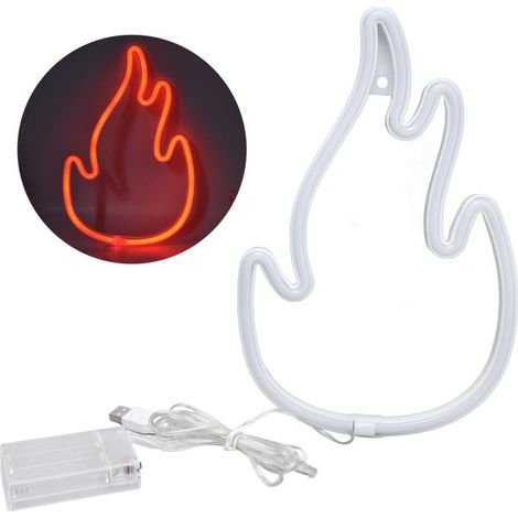 Enseigne lumineuse néon flamme à double alimentation, idéale pour la décoration murale d'une chambre ou d'une salle de jeux (rouge). (1/5)