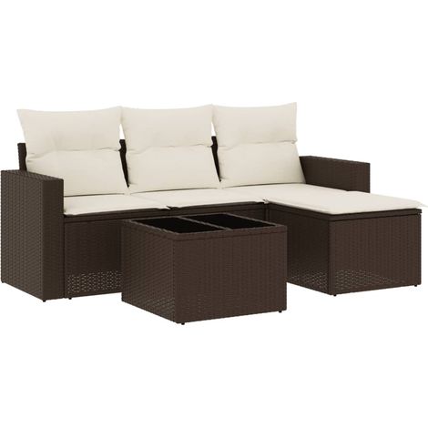 Set Divano da Giardino 5 pz Salotto da Giardino con Cuscini Marrone in Polyrattan (1/5)