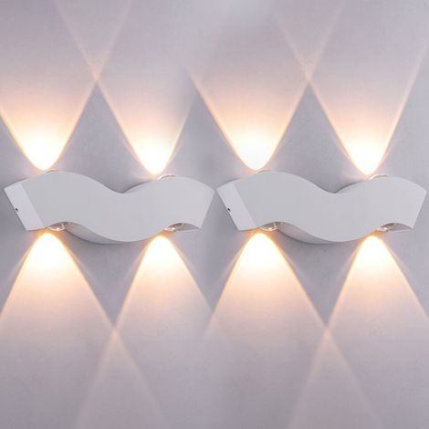 Lot de 2 appliques murales LED d'extérieur, lampe de jardin étanche, applique murale en forme de vague, lampe de chevet LED créative, lumière chaude (1/5)