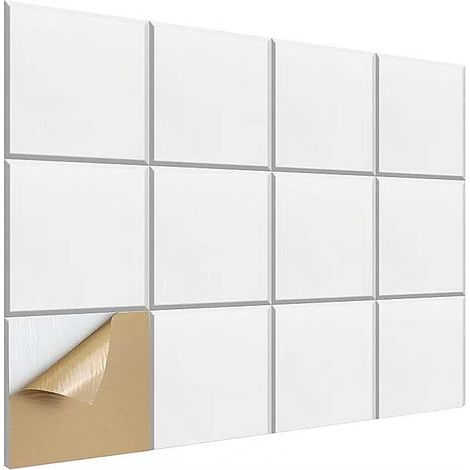 Panneau d&aposisolation acoustique carré 30 x 30 cm, panneau absorbant le son pour la maison (12 pièces, dos adhésif), blanc (1/5)