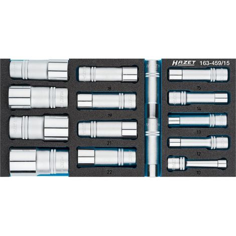 Hazet Steckschlüsseleinsatz Satz, Vierkant hohl 12,5 mm (1/2), Außen-Sechskant-Tractionsprofil, 10 - 32, Anzahl Werkzeuge: 15 (1/5)