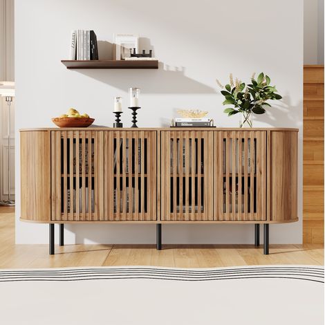 Credenza 160 x 40 x 70 cm in MDF, 4 ante scorrevoli forate, naturale DESVIAE (1/5)