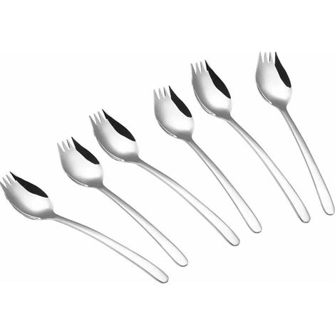 Spork - 18/10 Acier Inoxydable - 6 Pièces - 20,8 cm - Pour Enfants Et Apéritifs - Set Couverts Polyvalent (1/4)