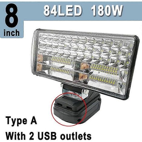 Lampe de travail LED Makita 18 V Lithium 3/5/8 pouces, 2800 lm/7200 lm/11800 lm, avec port USB pour recharger votre téléphone (Type A 8 pouces). (1/5)