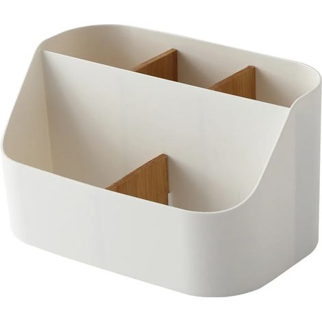 Schreibtisch-Organizer für Fernbedienungen, 5 Holzfächer, Stiftehalter und Aufbewahrungsbox für Stifte, Schere, Brille und Fernbedienungen, weiß (1/5)