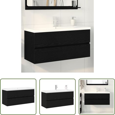 Holz Waschbecken Schrank - Waschbeckenschrank Schwarz Eichen-Optik 100 x 39 x 62 cm (1/5)