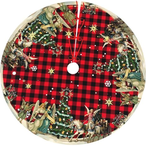 Falda para árbol de Navidad con estampado de cuadros tipo búfalo, ideal para la temporada festiva, tanto para interiores como para exteriores. 120 cm de alto. (1/4)