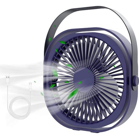 Ventilateur USB portable de bureau, ventilateur silencieux 360° rotatif, 3 vitesses réglables, ventilateur compact pour maison, bureau, chambre, voyage, usage quotidien