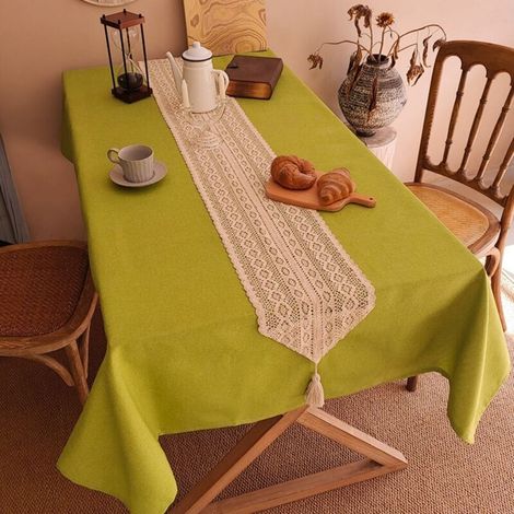 Pendentif pointu, 200 cm de long Chemin de table en coton et lin, fil de coton crocheté, housse pour meuble TV/meuble à chaussures, nappe décorative à longues bandes pour table basse/table à manger (1/5)