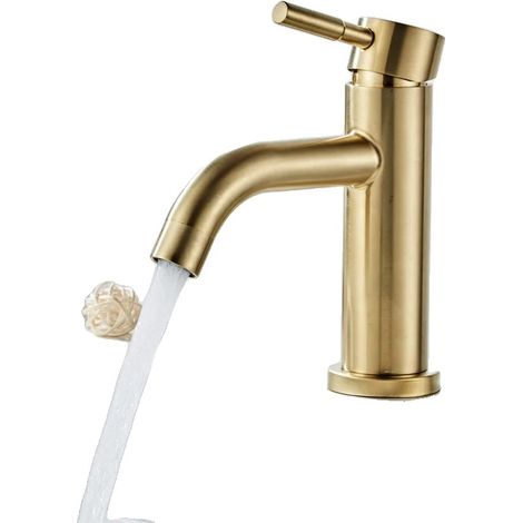 Robinet de salle de bain, laiton massif, design contemporain, style 2 or brossé (1/2)