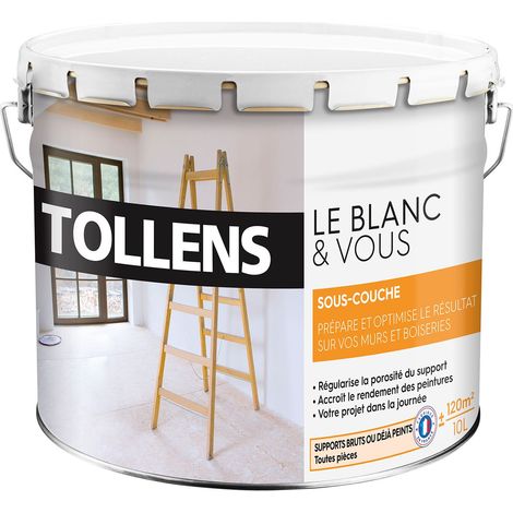 Tollens – Sous couche blanche 10L – Multi-supports pour murs et plafonds – Prépare et optimise les surfaces – Rendement 120m²