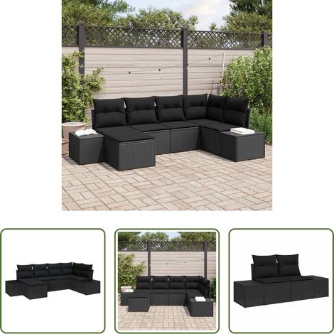 Gartenmöbel -  Garten-Sofa-Set mit Kissen 6 pcs Schwarz Poly-Rattan (1/5)