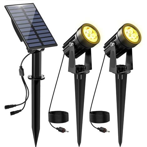 Spot Solaire Extérieur, 2 en 1 3000K Projecteur Solaire Exterieur, Etanche IP65 Lampe Solaire Exterieur Puissante, 2 Modes Lumiere Solaire avec pour Jardin, Allée, Chemin, Trottoir, Terrasse (1/5)