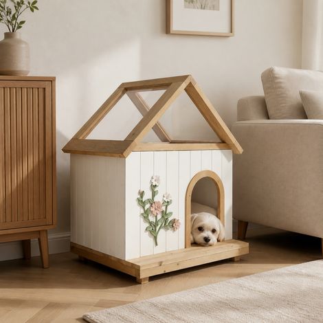 Maisonnette décorative en bois pour chat – FSC® meuble solide en bois massif d'intérieur pour chats et petits chiens, maisonnette pour animaux style cottage (1/5)