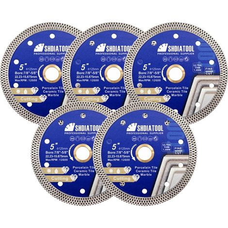 Disque de découpe diamant, diamètre 125 mm, hauteur de diamant 10 mm, 5 pièces (1/2)