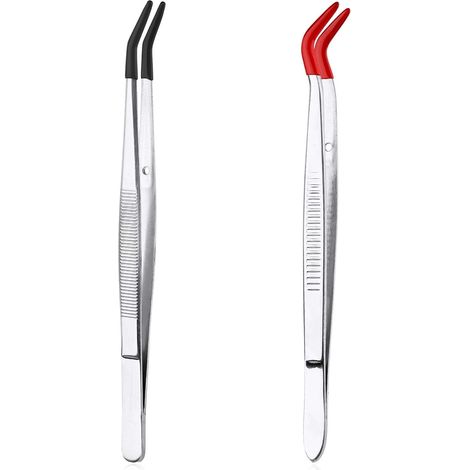Pincette Courbée - 2 Pièces - Acier Inoxydable Et Caoutchouc - Pointe Anti-rayure - Bijoux Et Artisanat - 15,6 Cm Rouge Noir (1/5)
