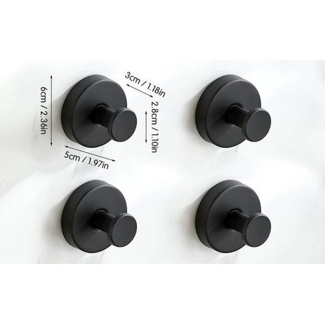 Lot de 4 crochets à ventouses pour douche, en acier inoxydable étanche, sans perçage, supportant jusqu'à 4,5 kg, pour douche intérieure, fixation sur portes vitrées - noir (1/5)