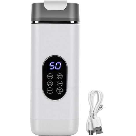 Blender portable 420 ml, écran LED, autonettoyant, anti-fuite, sans fil, presse-agrumes électrique, idéal pour la salle de sport, la maison, le bureau, le sport et les activités de plein air (blanc). (1/5)