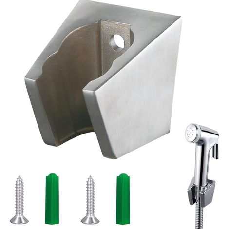 Support Pommeau de Douche - 1 Pièce - Acier Inoxydable 304 - Fixation Réglable Sans Percer - Pour Salle de Bain Moderne - Argenté (1/5)