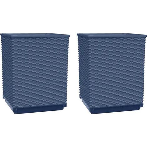 Ensemble de deux pots de fleurs bleu-gris, mesurant 30x30x37 cm, en polypropylène. (1/5)