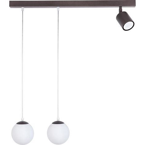 Suspension moderne bronze, boules blanches + spot orientable (1/2)