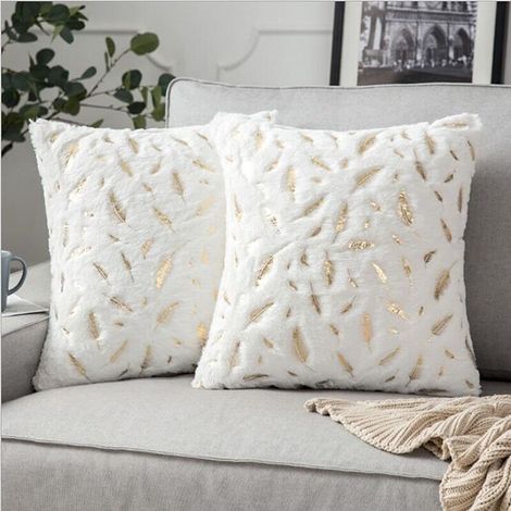 2er-Set weiße Kissenbezüge (45 x 45 cm) mit Feder- und Silberblattmuster, Kissenbezug-Dekoration für Sofa, Schlafzimmer, Wohnzimmer, weich, bequem, strapazierfähig, Baby (1/5)