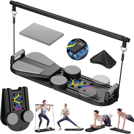 (Noir) Kit d'équipement de Pilates, planche de Pilates 12 en 1, usage domestique, portable et pliable (1/3)