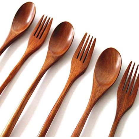 80 Pièces En Bois 9 Pouces Japonaise Cuillère Fourchette Ensemble Cuisine Vaisselle En Bois Naturel Couverts En Bois (1/4)