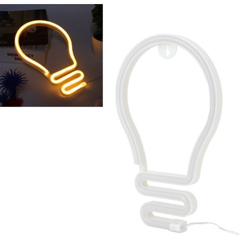 Enseigne lumineuse LED néon en forme d'ampoule pour décoration murale, idéale pour les fêtes, Noël et les mariages. Alimentation USB/piles, couleur chaude. (1/5)