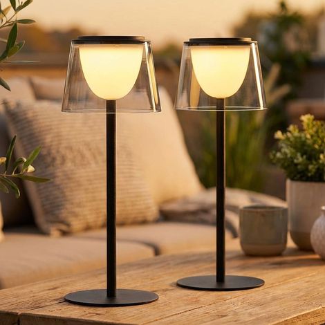 Lampe de table LED Lampe de table intérieure Lampe d'extérieur Balcon Batterie fumée Touchdimmer USB, métal, 1,8W 150lm blanc chaud, DxH 13x34 cm, 2er Set (1/5)