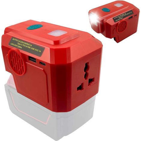 Onduleur de Batterie 18V Batteries, Adaptateur Convertisseur de Batterie à Onde Sinusoïdale Pure 200W 18V DC à 220V AC avec Lampe LED USB-C 200LM et Prises 230V (1/5)
