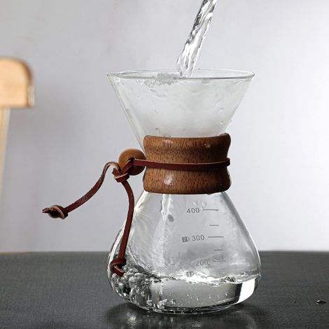 Verseuse café filtrant 400 ml, filtre double couche, bec en forme V, manche bois, brasseur portable intérieur événement (1/4)