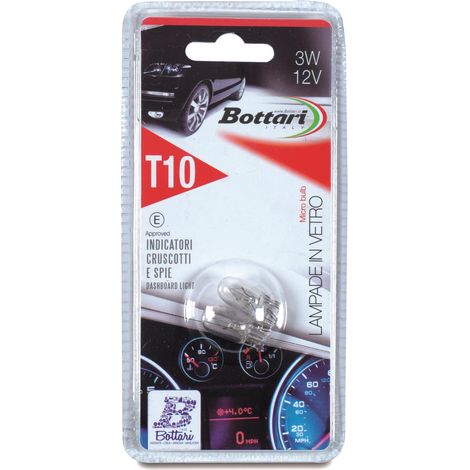 LAMPADA PER INDICATORE DIREZIONE O CRUSCOTTO 12V 3 W T10 VETRO (1/2)
