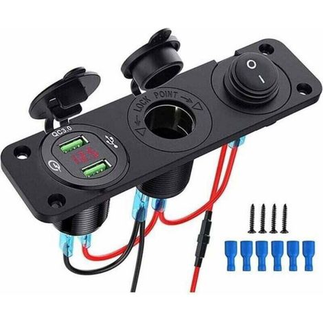 Prise USB encastrable - - Étanche IP66 - Antipoussière - Affichage LED bleu - Double port USB QC 3.0 Noir (1/3)