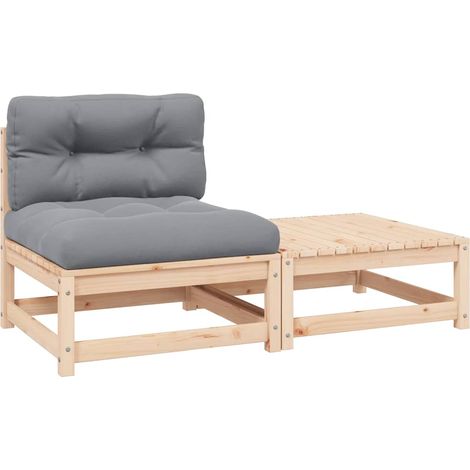 2-tlg. Garten-Lounge-Set mit Kissen Kiefer Massivholz