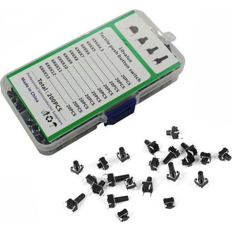 Interrupteur Tactile Bouton-Poussoir - 4 Broches - NO/NC - 10 Tailles Différentes 6x6x4 3 À 6x6x13 Mm - Pour Électronique Domestique Et Professionnelle - Lot De 200 (1/5)