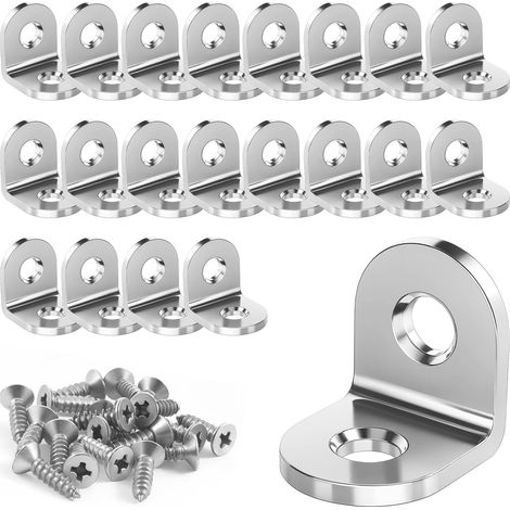 Lot de 20 connecteurs d'angle en acier inoxydable de 3 mm d'épaisseur - 20 x 20 mm - Petit angle avec vis - Pinces d'angle en métal à 90 ° - Pour la culture, les meubles, les tables, les chaises (1/5)