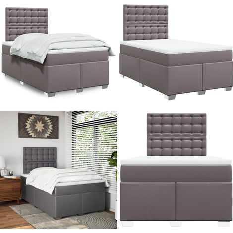 vidaXL Boxspringbett mit Matratze Grau 120x200 cm Kunstleder (1/5)