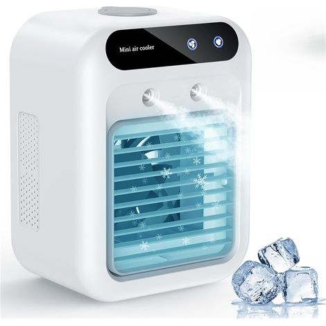 Climatiseur portable avec réservoir d’eau ventilateur évaporatif silencieux rafraîchisseur d’air personnel chambre bureau camping maison été blanc (1/5)