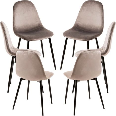 Packs Sillas Comedor - Pack 6 Sillas Teok Black Terciopelo - Gris claro (1/5)