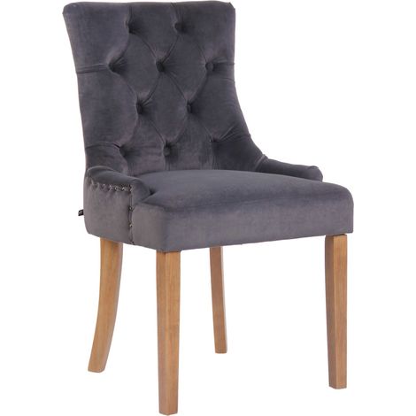 Chaise de salle à manger x1 design antique capitonné en velours gris foncé avec 4 pieds en bois clair 100001942 (1/5)