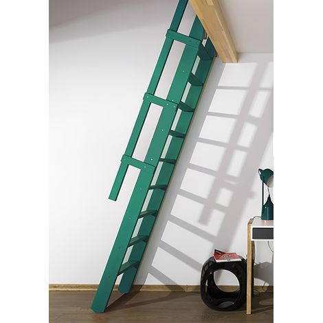 Klappbare Raumspartreppe: Breite 55cm - Einstiegshöhe 3m - Opalgün (RAL 6026) - MSP/R6026