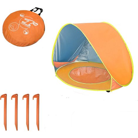 Tente de plage pour bébé avec piscine intégrée, protection UV UPF 50, orange, 120 x 80 x 70 cm (1/2)