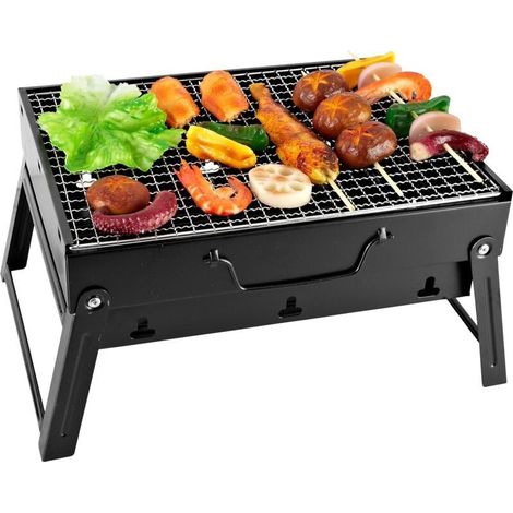 Mini portable folding charcoal barbecue, dimensions: 35 x 27 x 19.5 cm, ideal for the garden, balcony, travel and camping – Black (1/5)