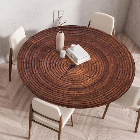 Abwaschbare Tischdecke rund 150cm, elastisch, wasserdicht, Holzmaserung