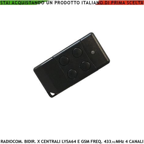Telecomando 4 Canali 2 Pezzi Inserimento e Disinserimento Totale e Parziale Tipo Giorno Notte Per Allarme Lysa64 e Lysa GSM Sydra Frequenza 433,92 MHz rolling code Anticollisione Antiannebbiamento (1/5)