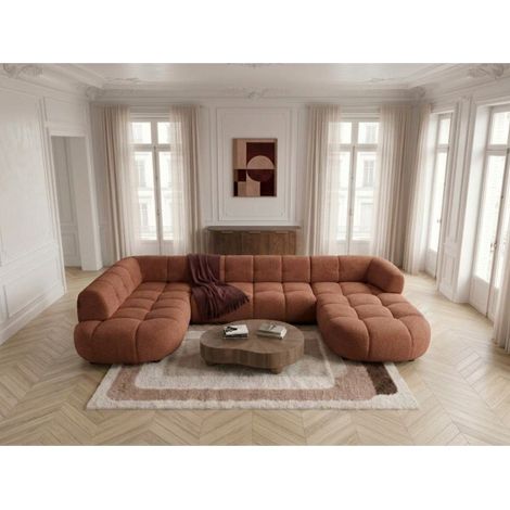 BOBOCHIC - Canapé panoramique avance-recule électrique LOVELY tissu chenille Angle gauche Orange (1/5)