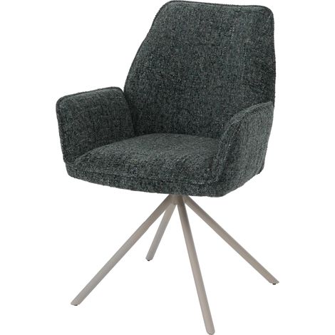 [NEUWERTIG] Esszimmerstuhl HHG-423, Küchenstuhl, drehbar Auto-Position Metall Chenille (410g/m²) Gestell creme, grün (1/5)